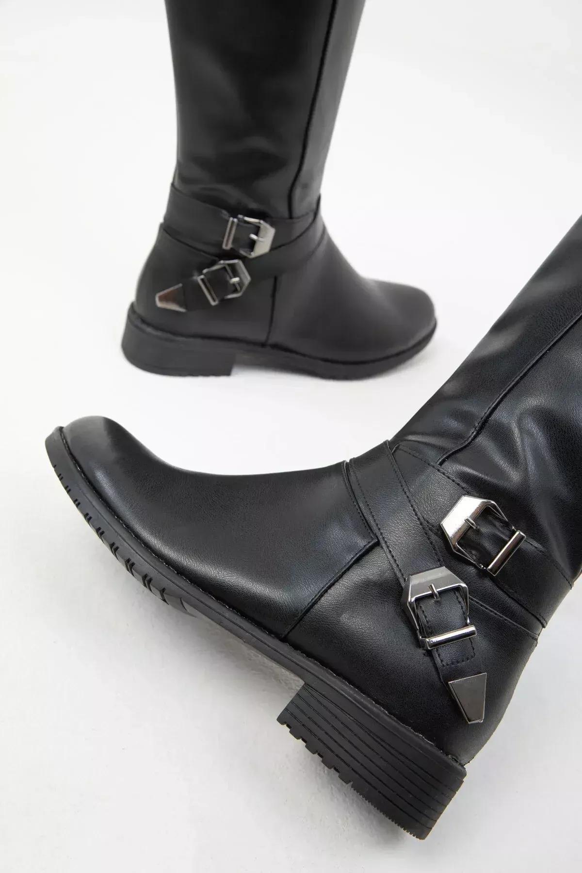 Black Knee High Flat Boots, , large image number 3