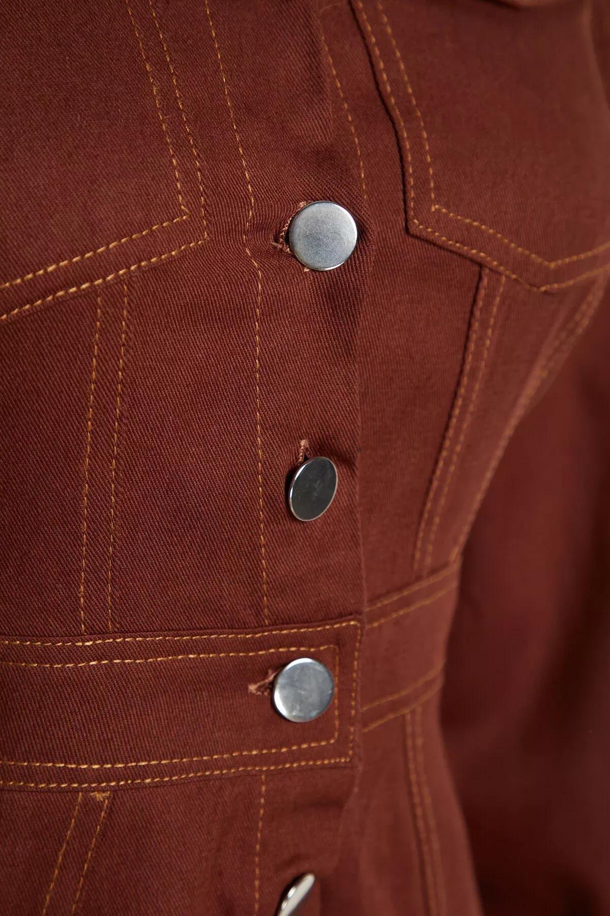 فستان منسوج بتصميم قميص مزود بأزرار، بني, Brown, large image number 6