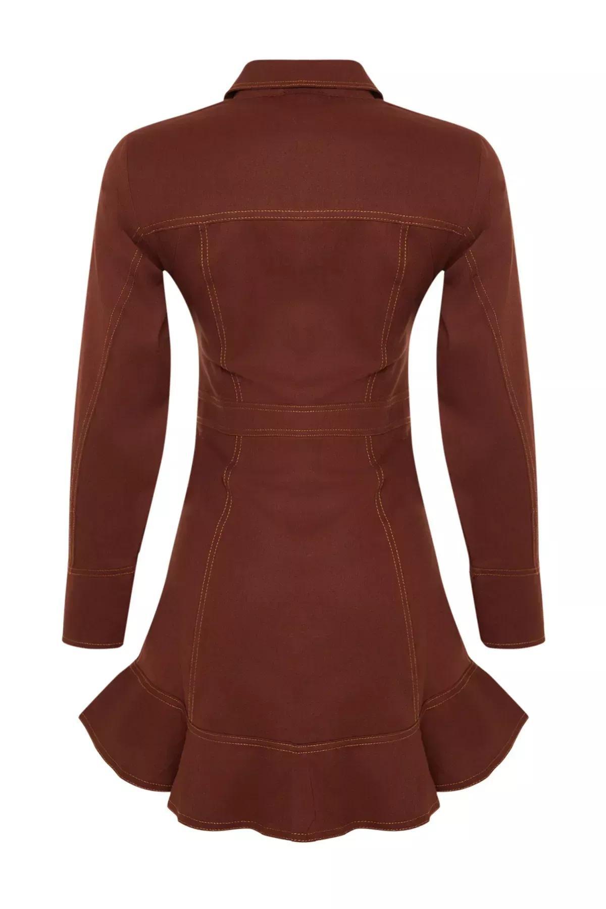 فستان منسوج بتصميم قميص مزود بأزرار، بني, Brown, large image number 7