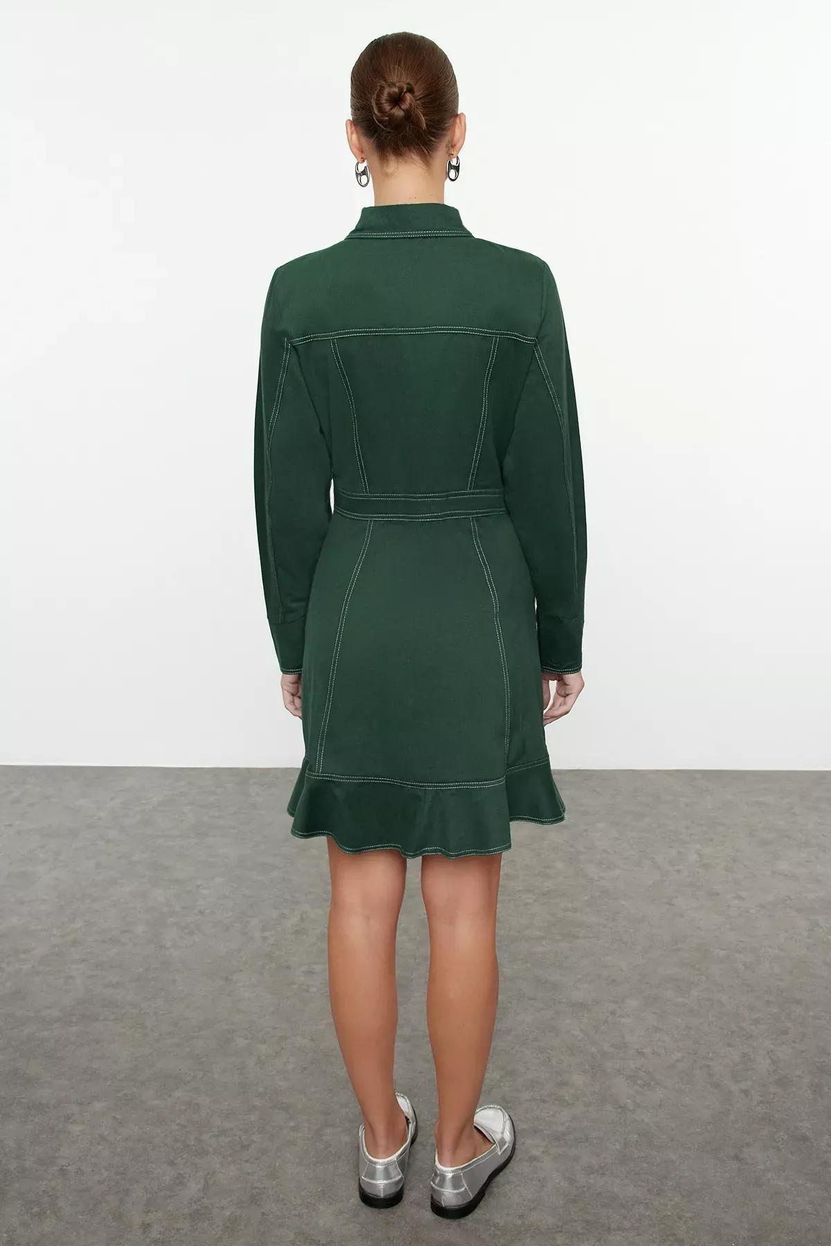 Khaki Detailed Mini Woven Shirt Dress, , large image number 4