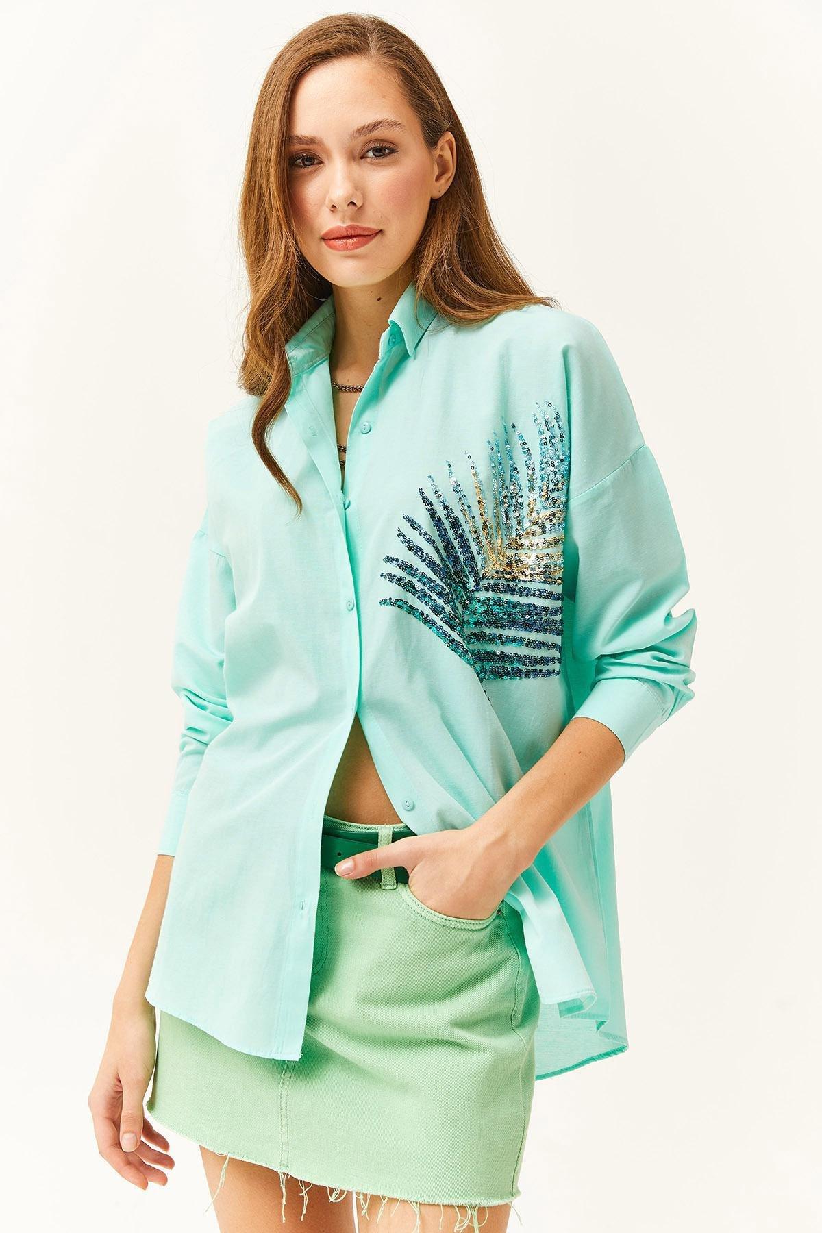 Green Oversized Woven Poplin Shirt, , medium