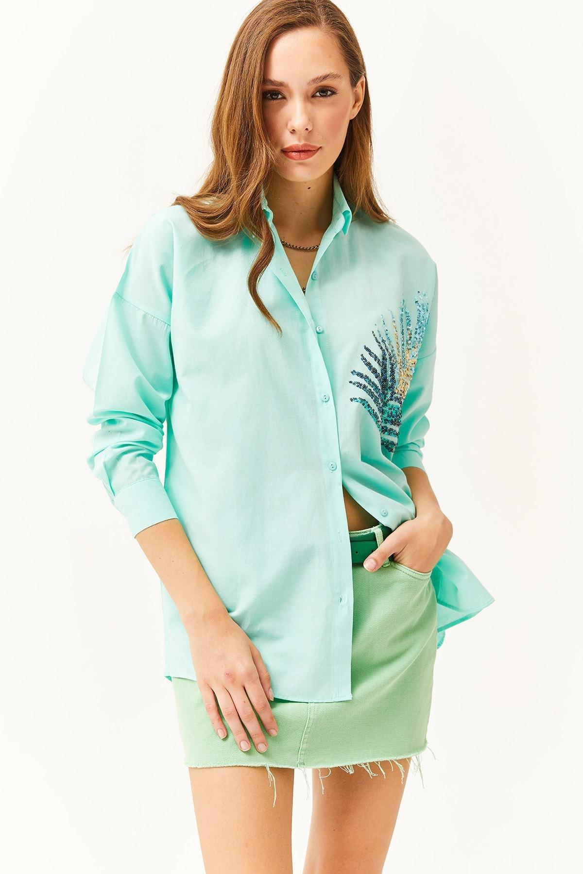 Green Oversized Woven Poplin Shirt, , large image number 1
