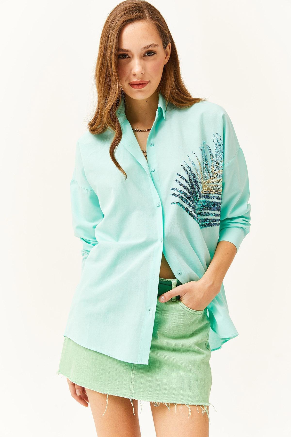 Green Oversized Woven Poplin Shirt, , large image number 2