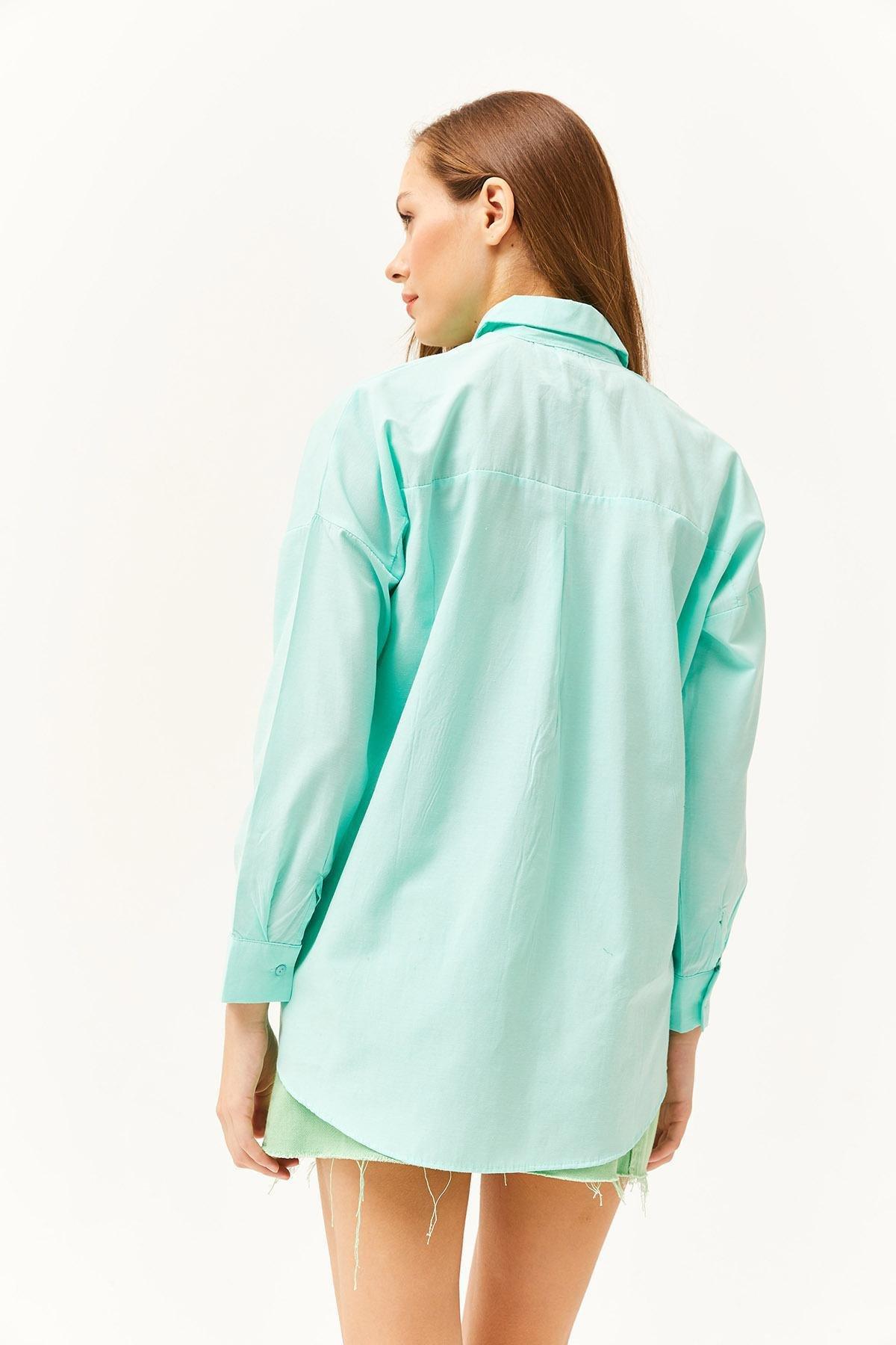 Green Oversized Woven Poplin Shirt, , large image number 3