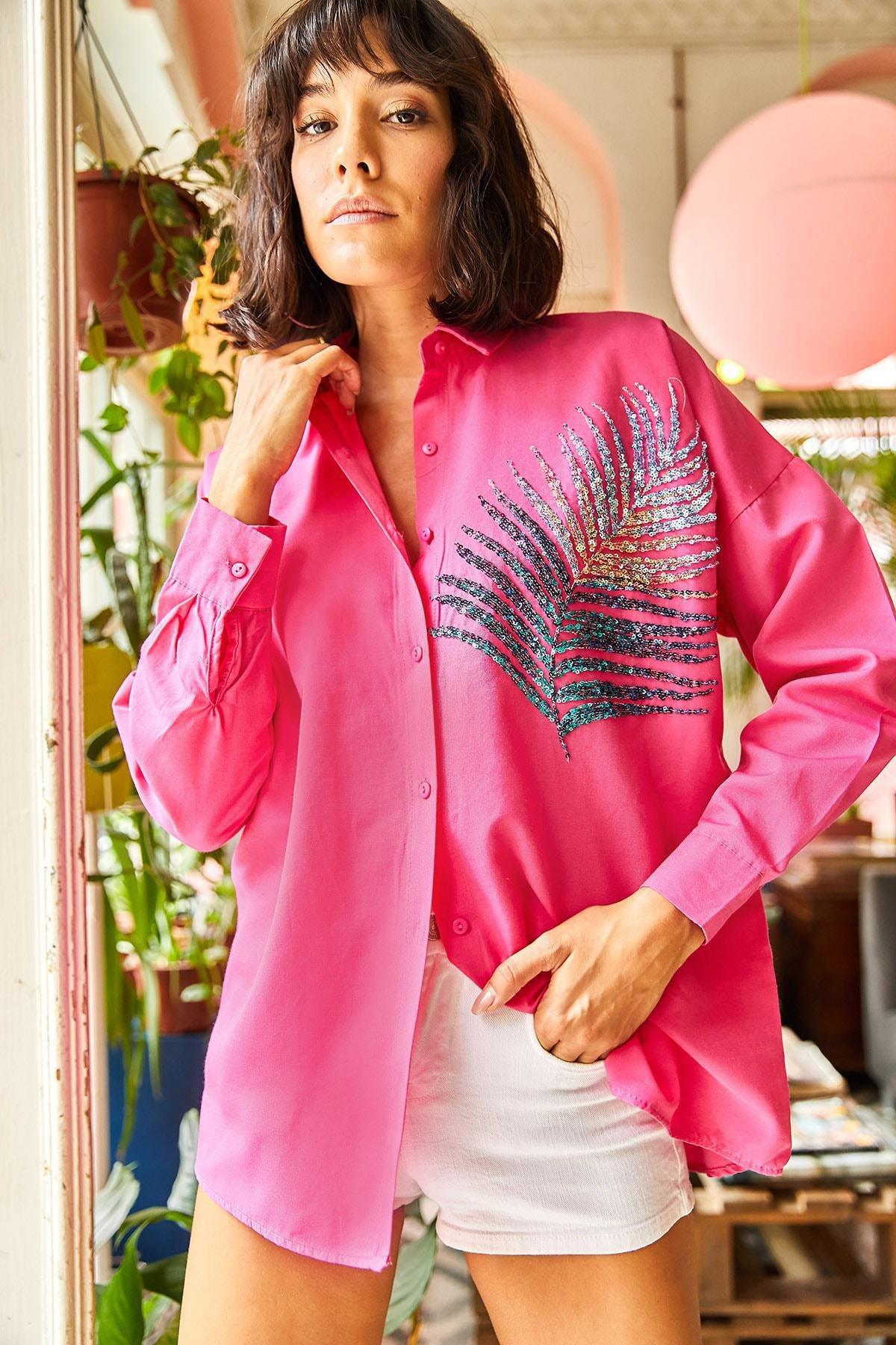 Pink Printed Oversized Shirt, , large image number 0
