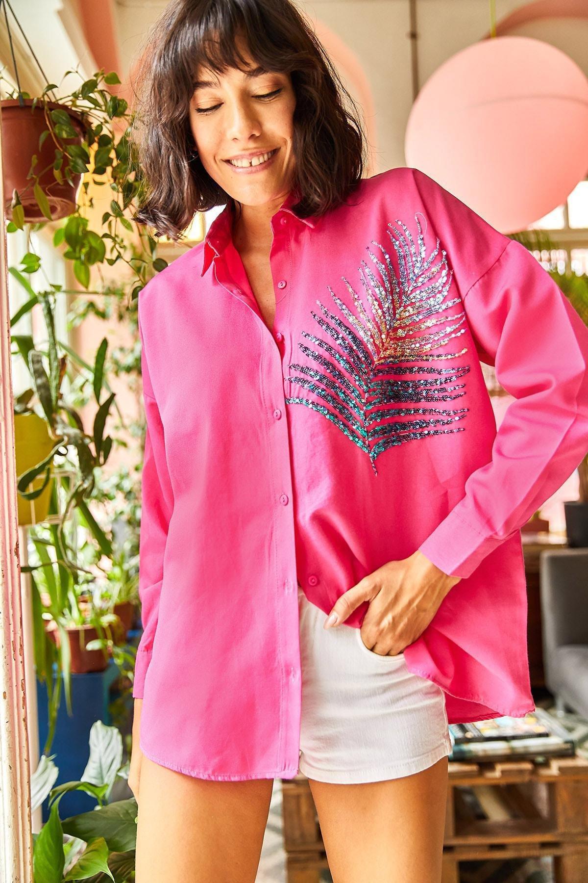 Pink Printed Oversized Shirt, , large image number 2