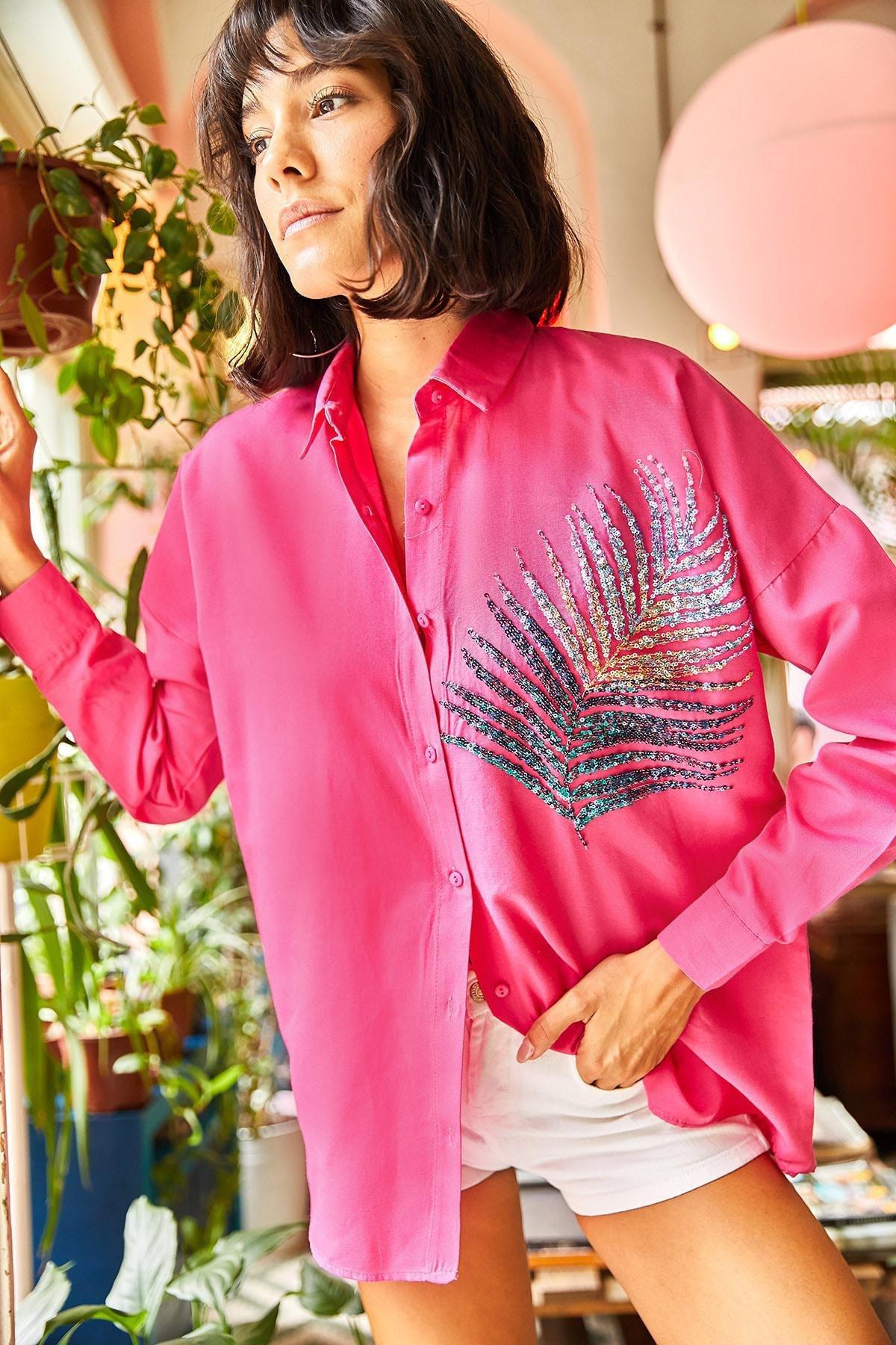 Pink Printed Oversized Shirt, , large image number 4
