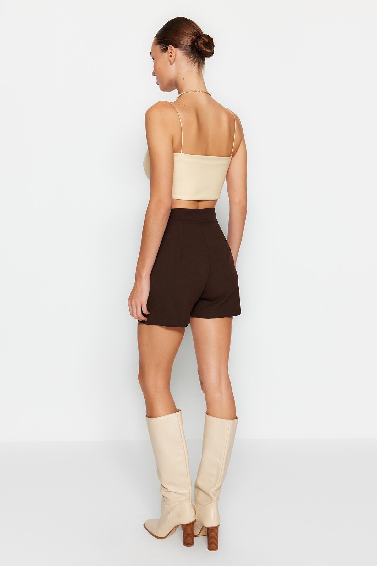 Brown Double-Breasted Woven Skort, , large image number 5