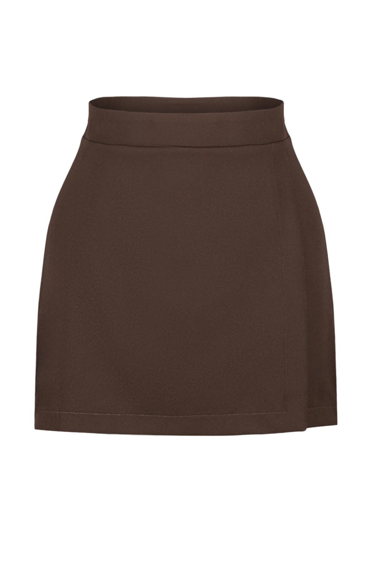 Brown Double-Breasted Woven Skort, , large image number 6