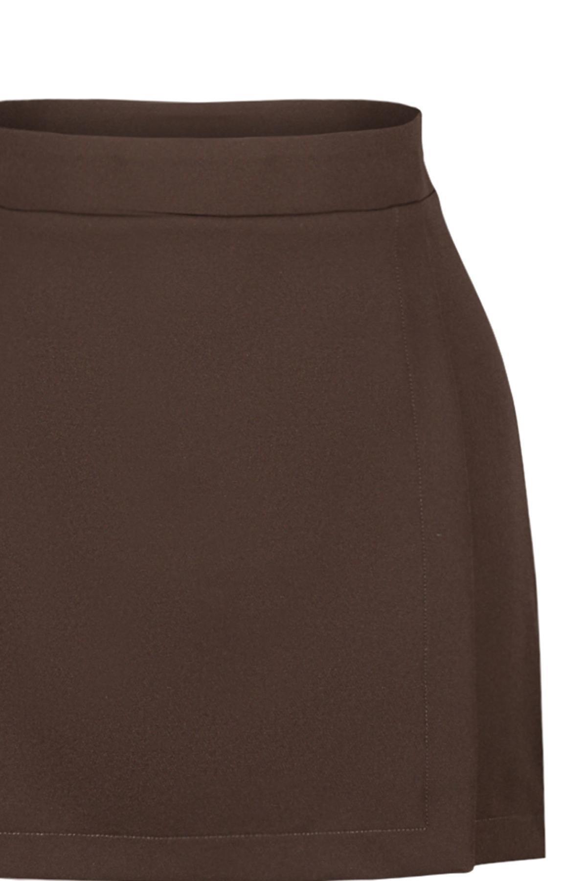 Brown Double-Breasted Woven Skort, , large image number 7