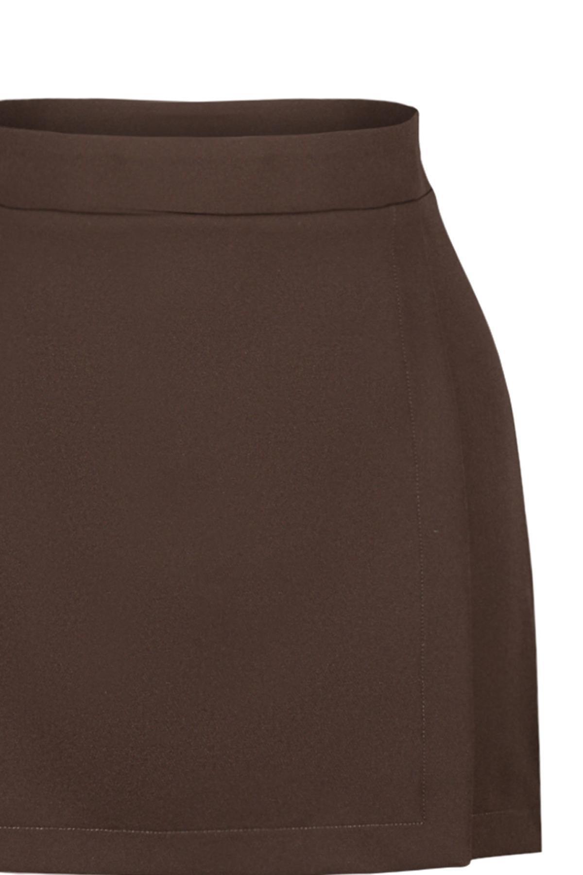 Trendyol - Brown Double-Breasted Woven Skort