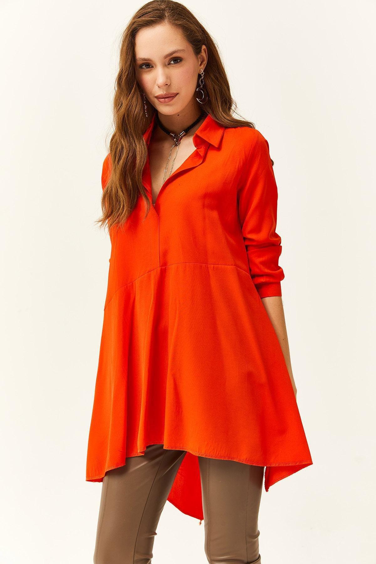 Orange Asymmetrical Tunic Shirt, , large image number 0