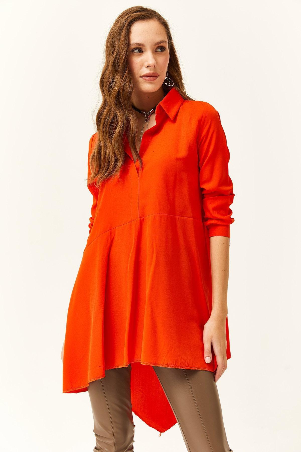 Orange Asymmetrical Tunic Shirt, , large image number 1