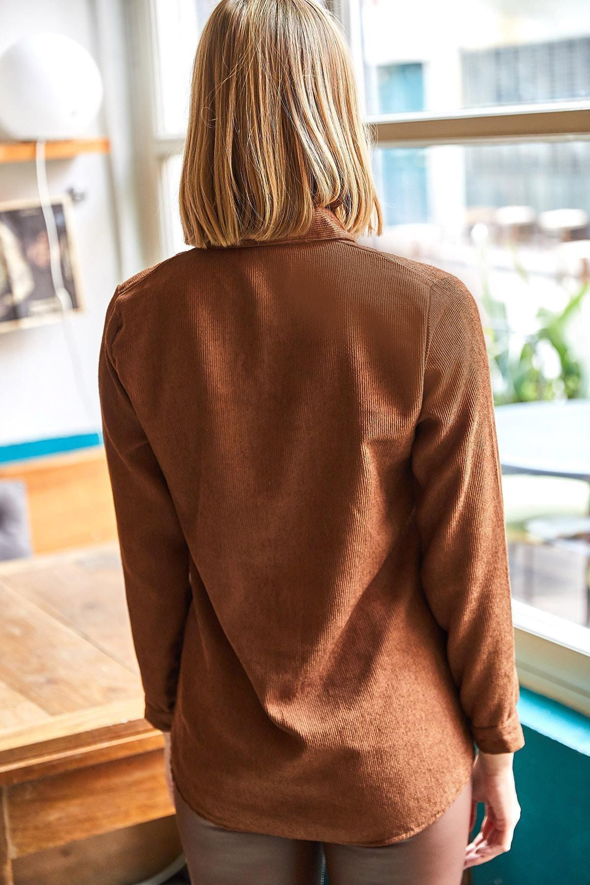 Brown Slim Corduroy Shirt, , large image number 3