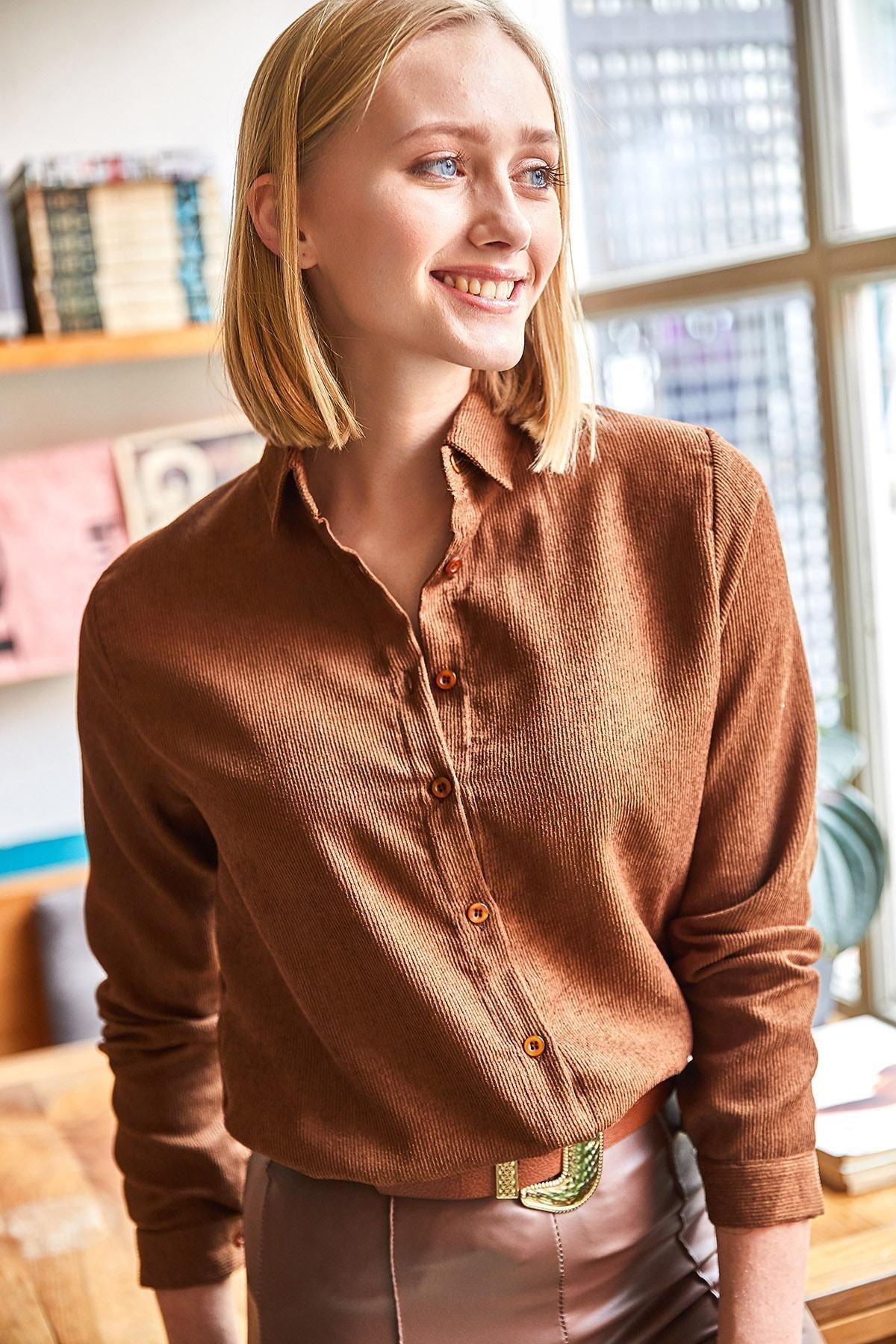 Brown Slim Corduroy Shirt, , large image number 4