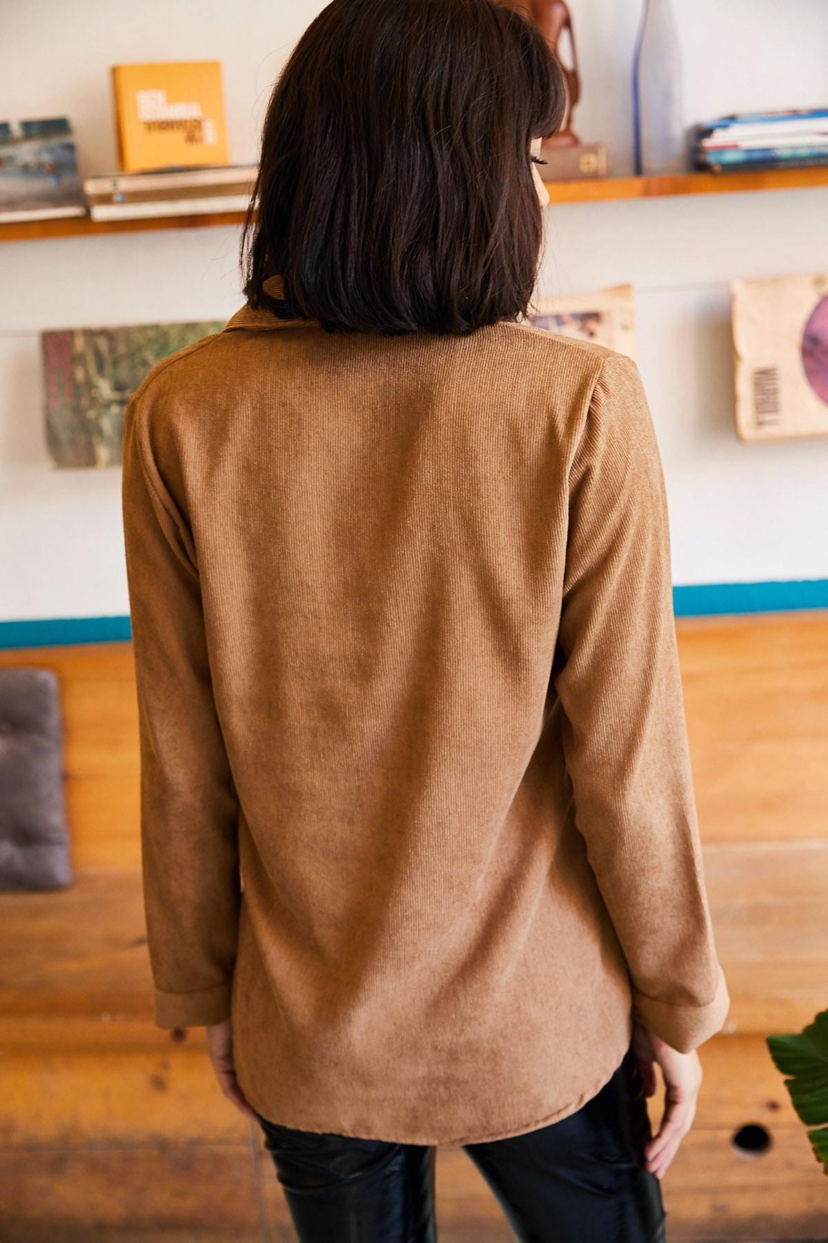 Beige Slim Corduroy Shirt, , large image number 2