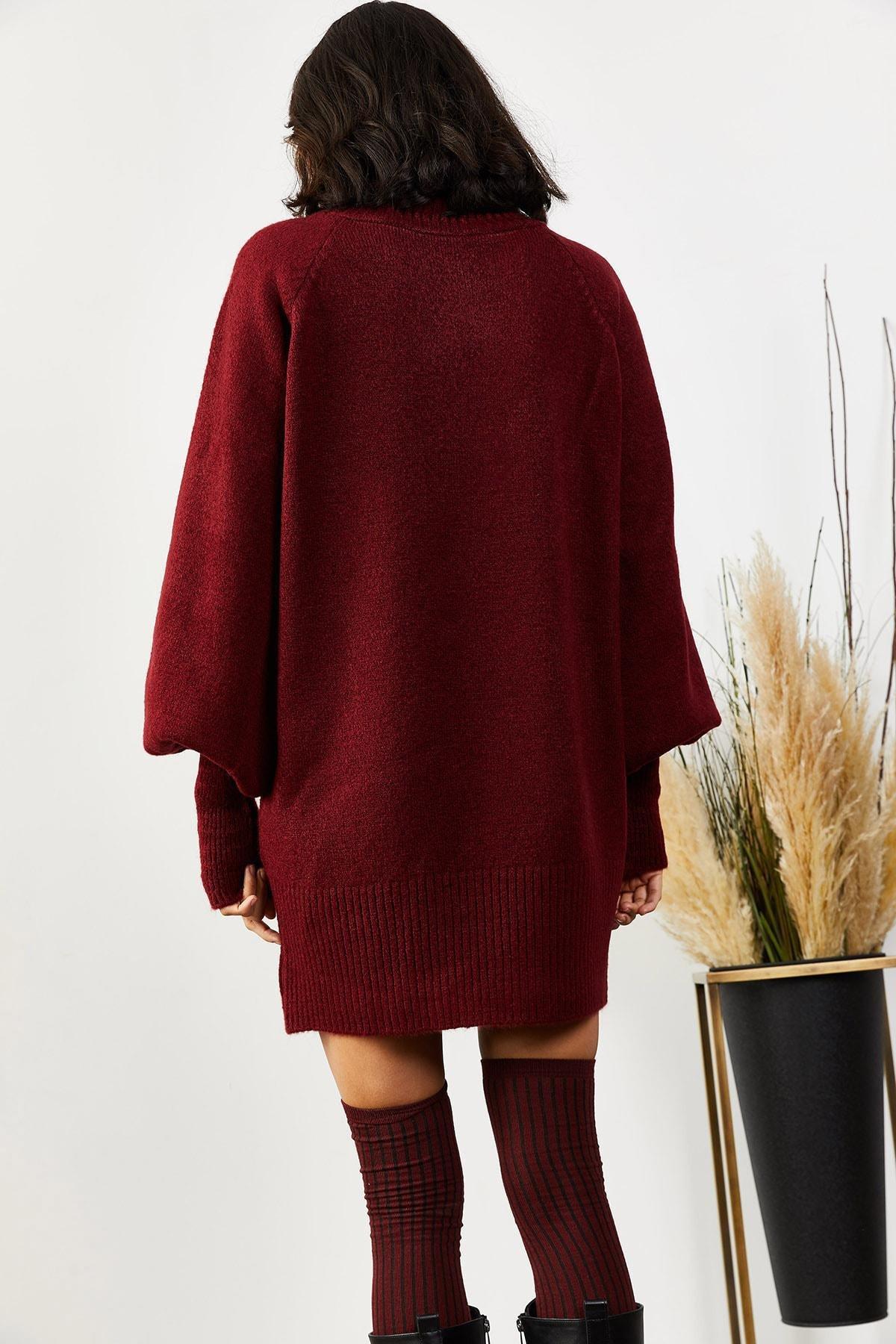 Burgundy Turtleneck Dress, Burgundy, large image number 3