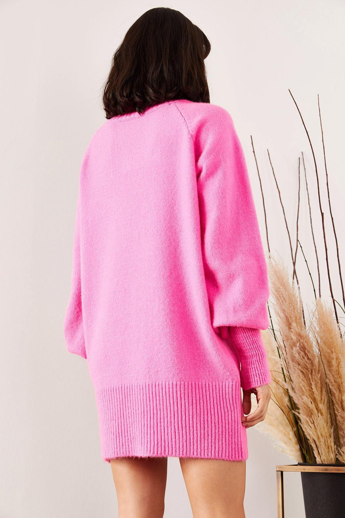 Pink Turtleneck Dress, Fuchsia, large image number 3