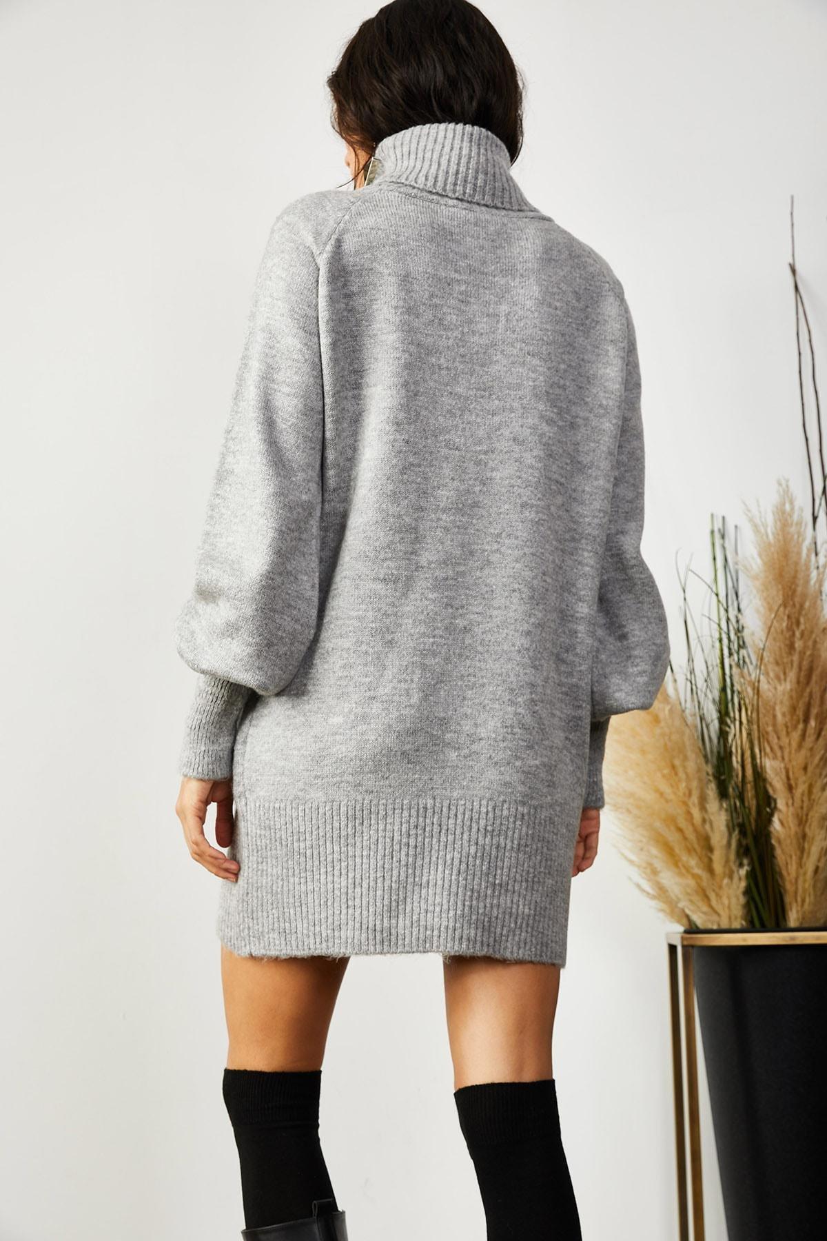 Grey Turtleneck Dress, Grey, large image number 3