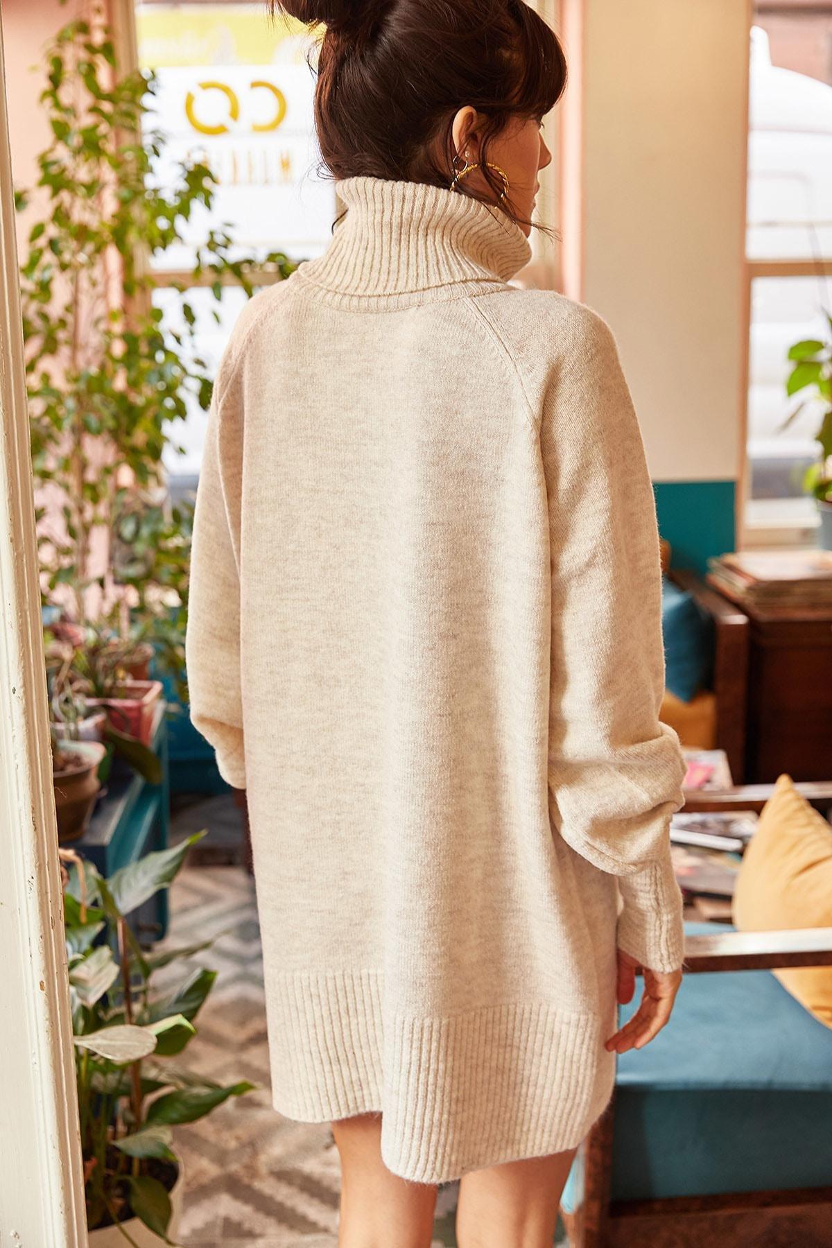 Beige Basic Dress, STONE, large image number 4