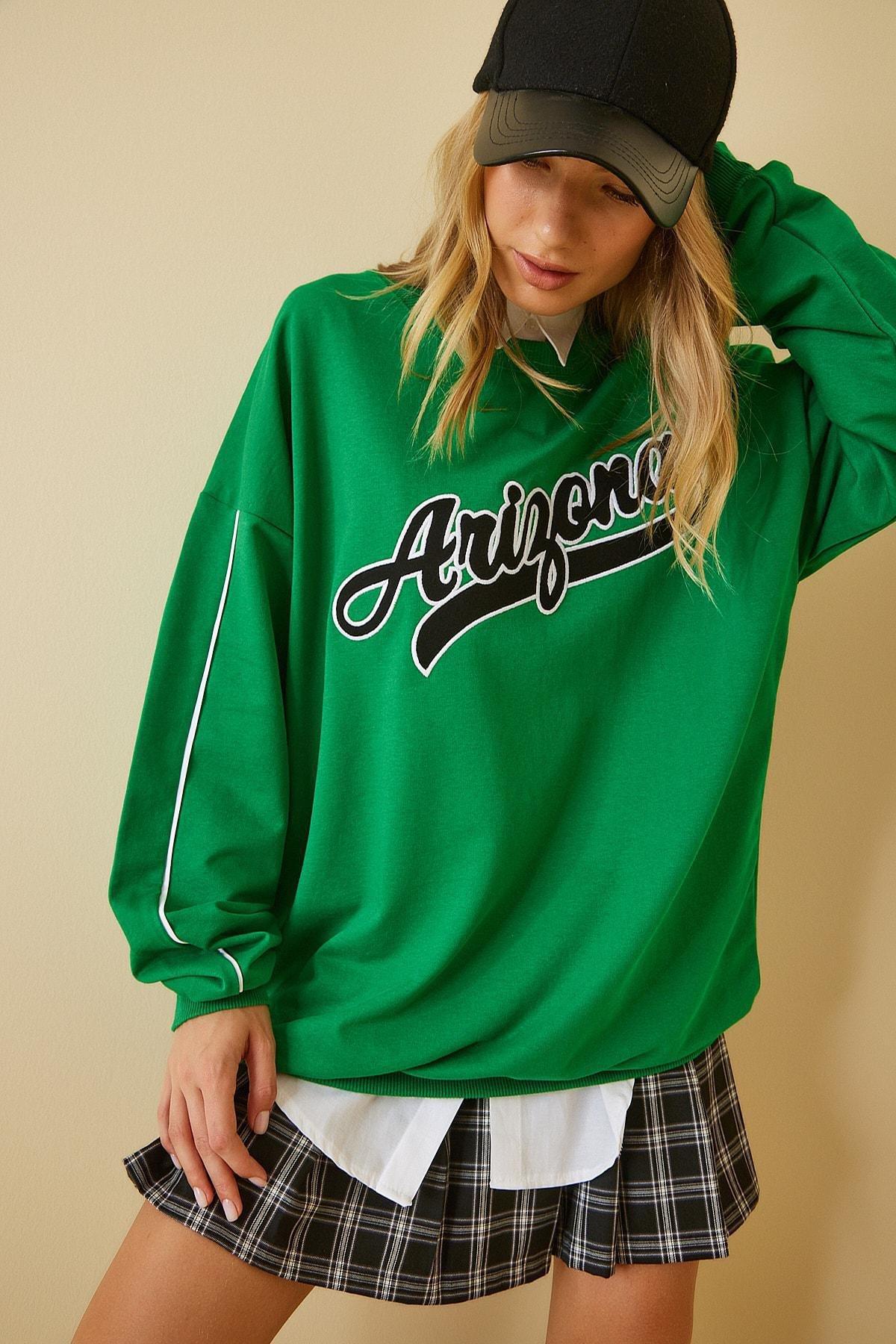 Green Printed Oversize Sweatshirt, Green, large image number 0