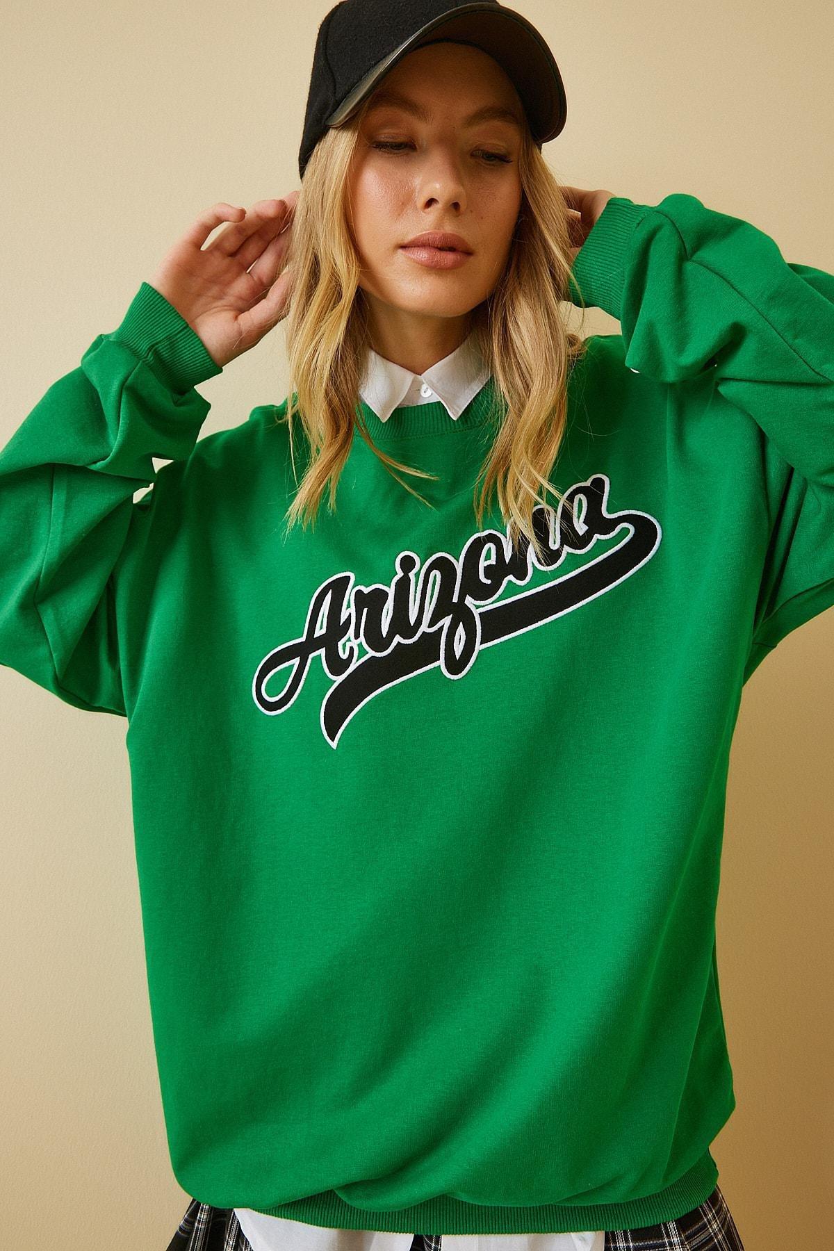 Green Printed Oversize Sweatshirt, Green, large image number 1