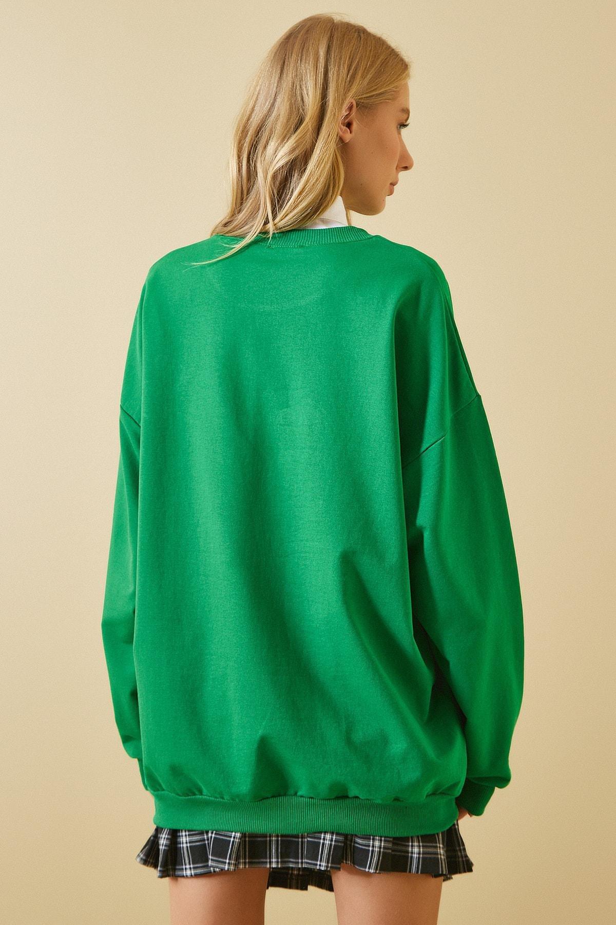 Green Printed Oversize Sweatshirt, Green, large image number 3