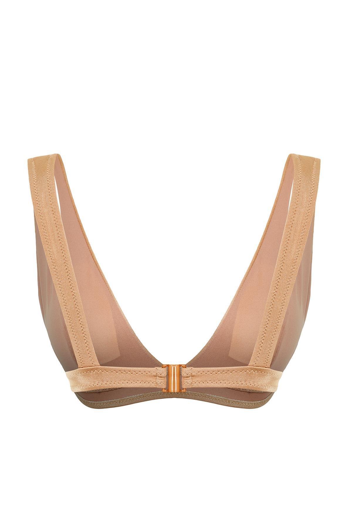 Beige Triangle Cut-Out Bikini Top, , large image number 5