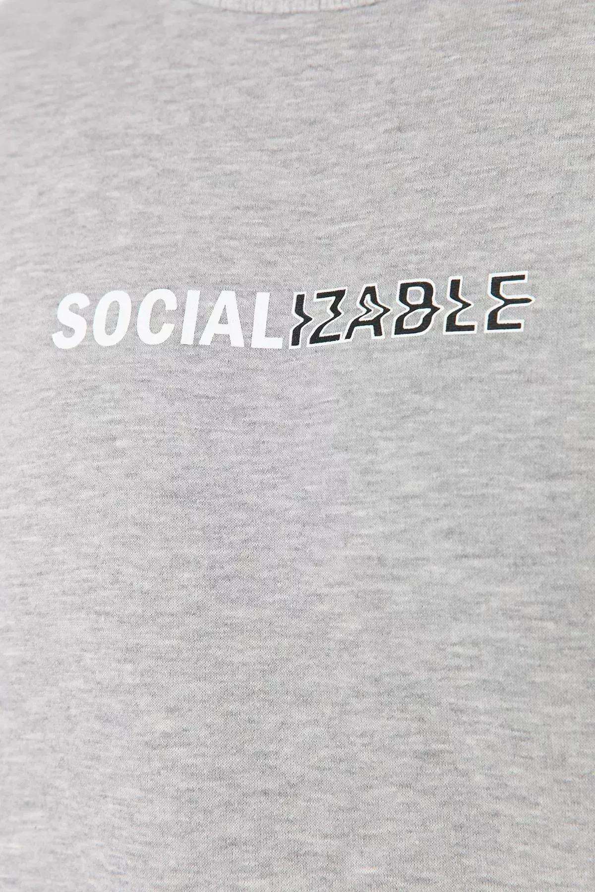 Grey Relaxed Print Crew Neck Sweatshirt, Gray, large image number 2