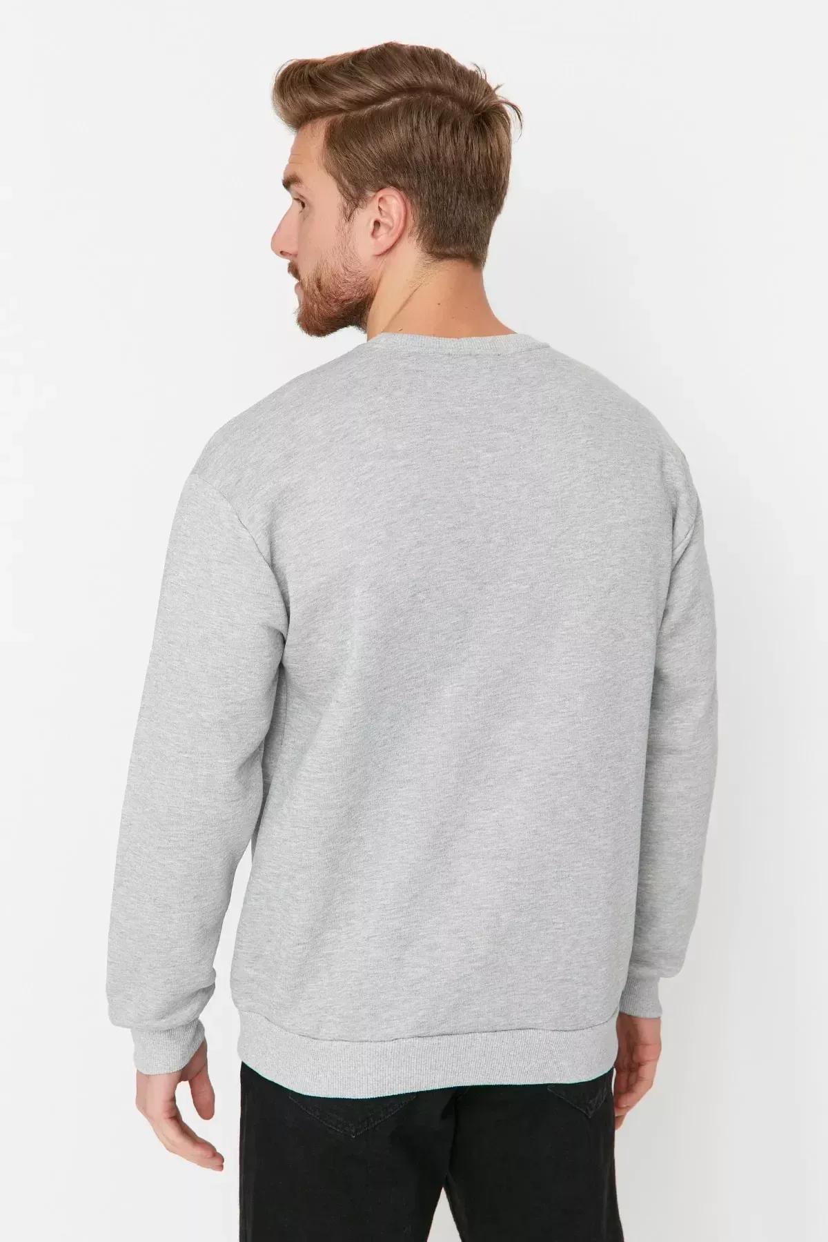 Grey Relaxed Print Crew Neck Sweatshirt, Gray, large image number 3