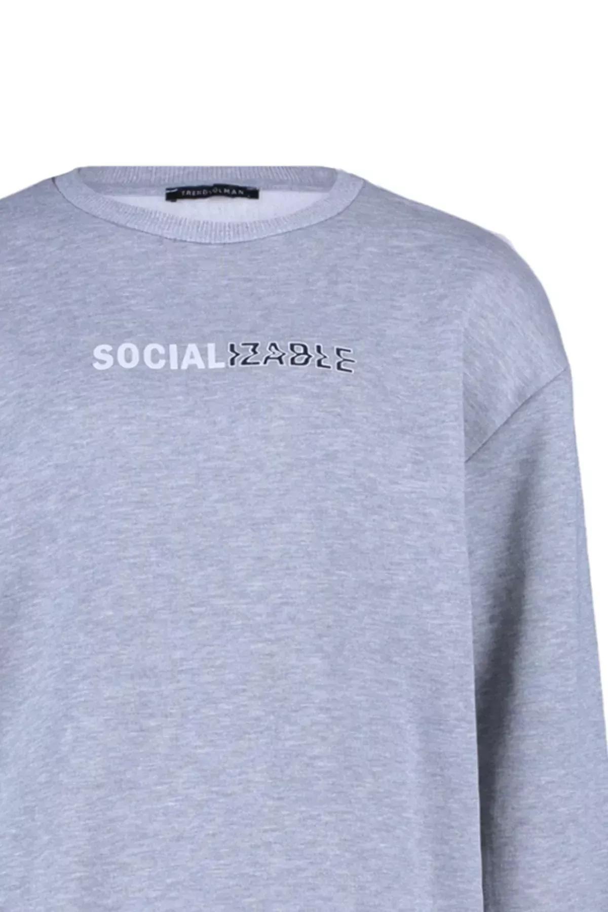 Grey Relaxed Print Crew Neck Sweatshirt, Gray, large image number 4