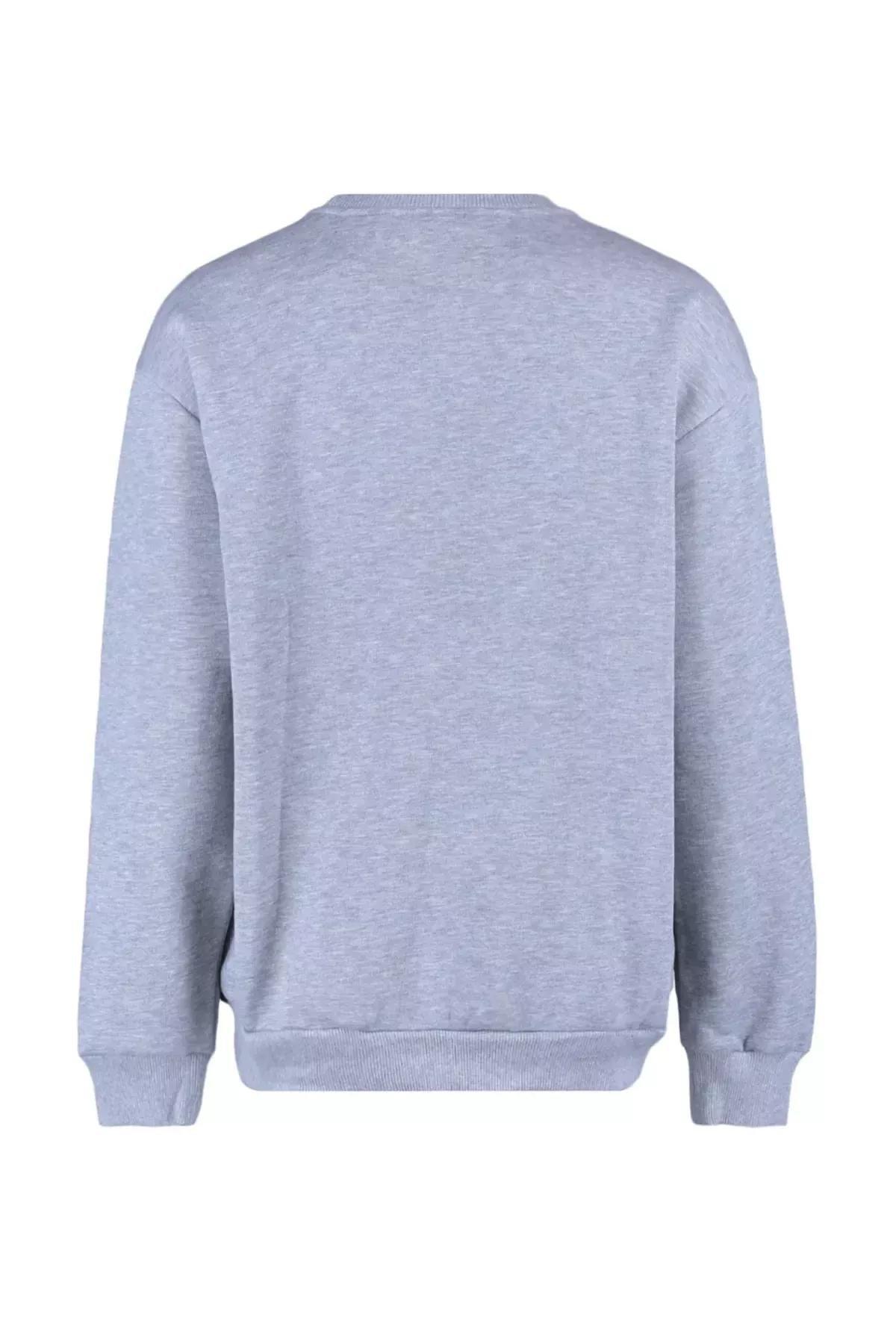 Grey Relaxed Print Crew Neck Sweatshirt, Gray, large image number 5