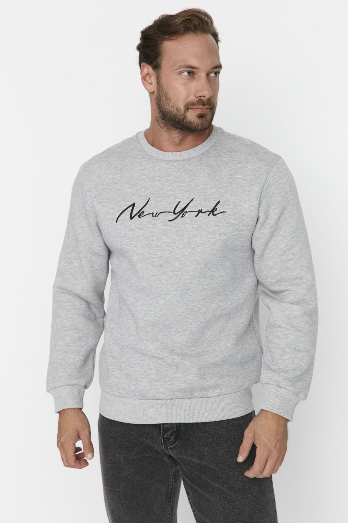 Grey Printed Crew Neck Sweatshirt, , large image number 0