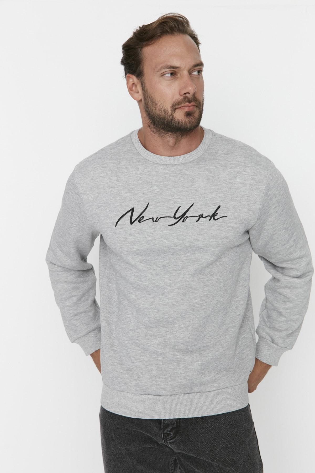Grey Printed Crew Neck Sweatshirt, , large image number 1