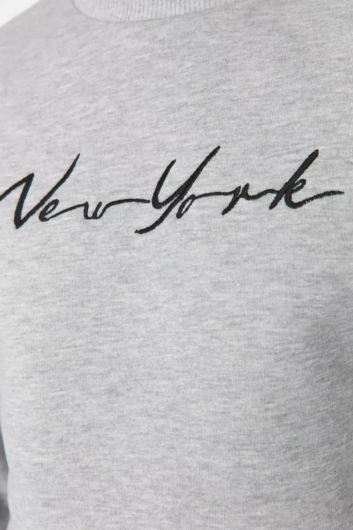 Grey Printed Crew Neck Sweatshirt, , large image number 3