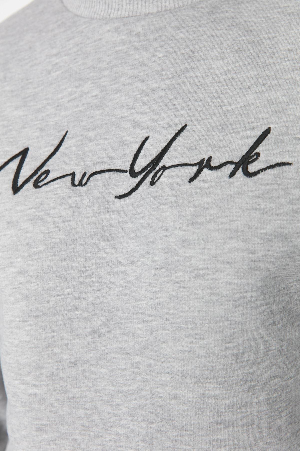 Grey Printed Crew Neck Sweatshirt, , large image number 4