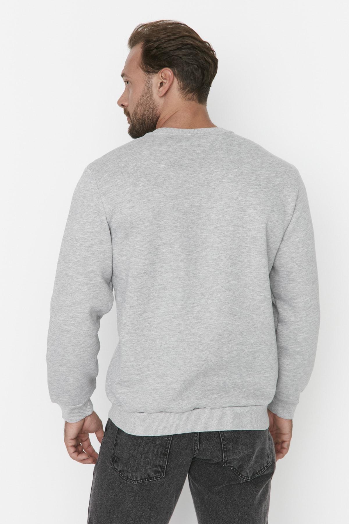 Grey Printed Crew Neck Sweatshirt, , large image number 5