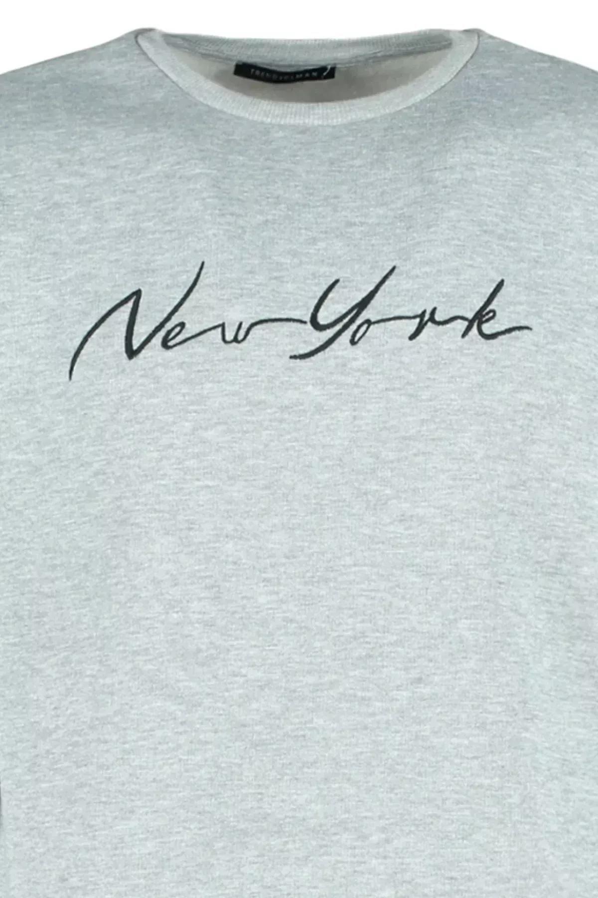 Grey Printed Crew Neck Sweatshirt, , large image number 5