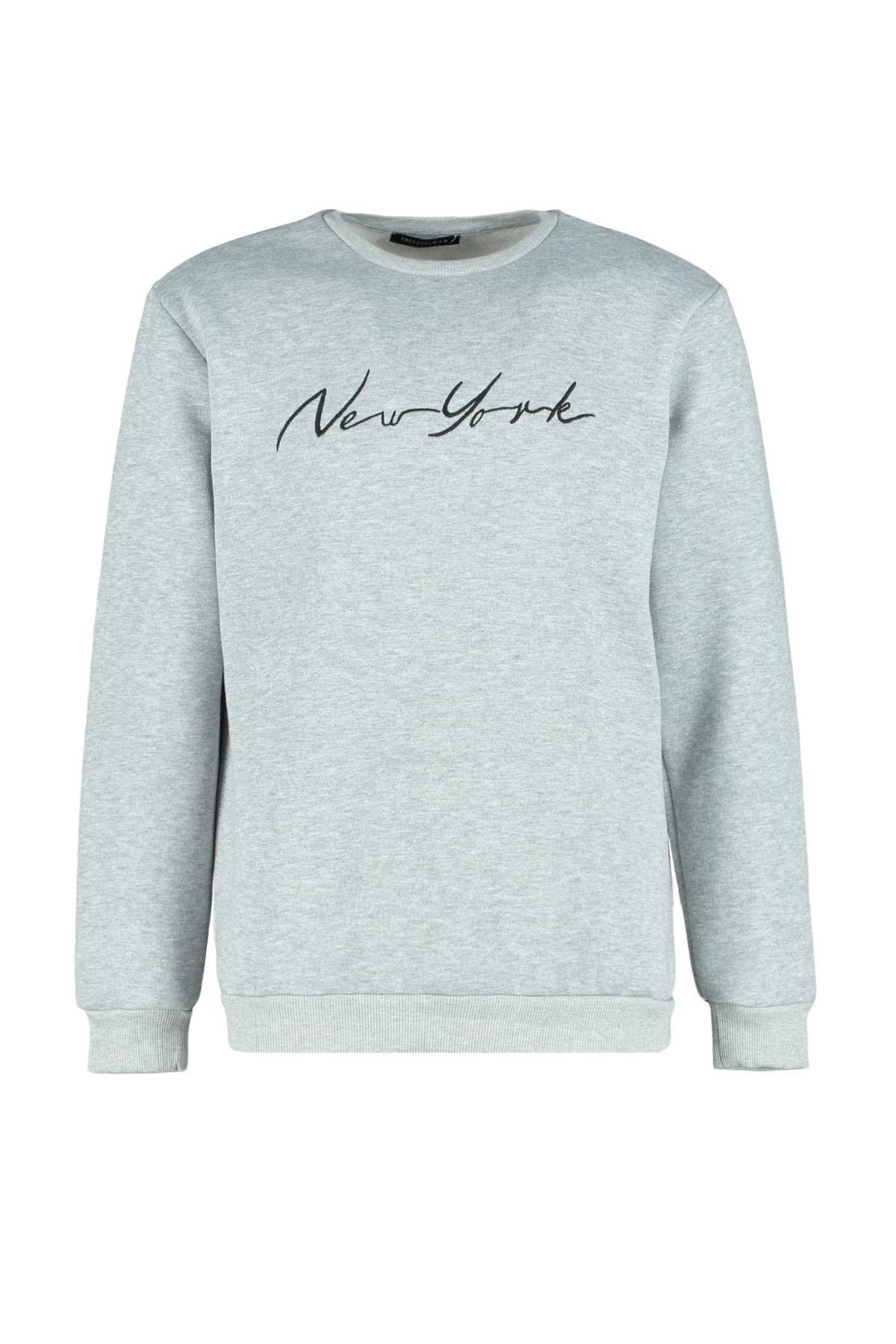 Grey Printed Crew Neck Sweatshirt, , large image number 6