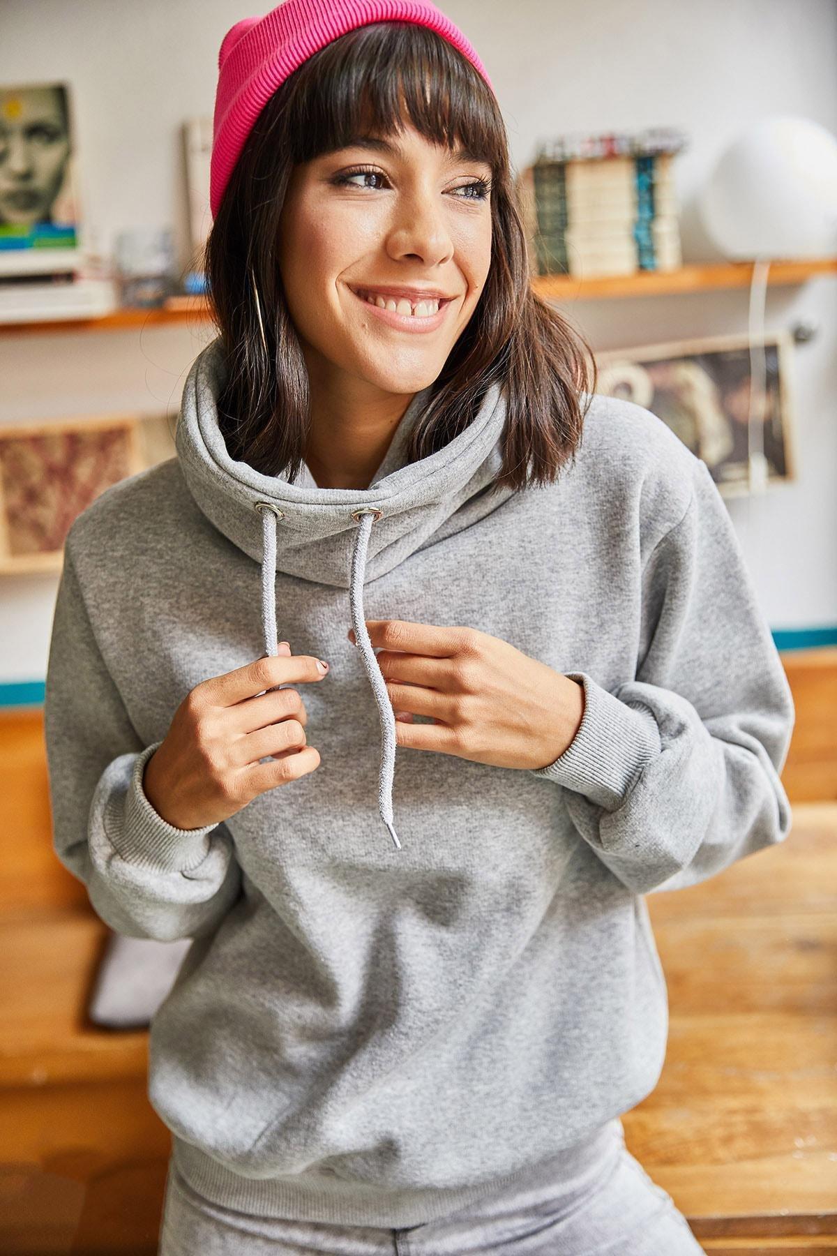 Grey High-Neck Sweatshirt, Grey, large image number 0
