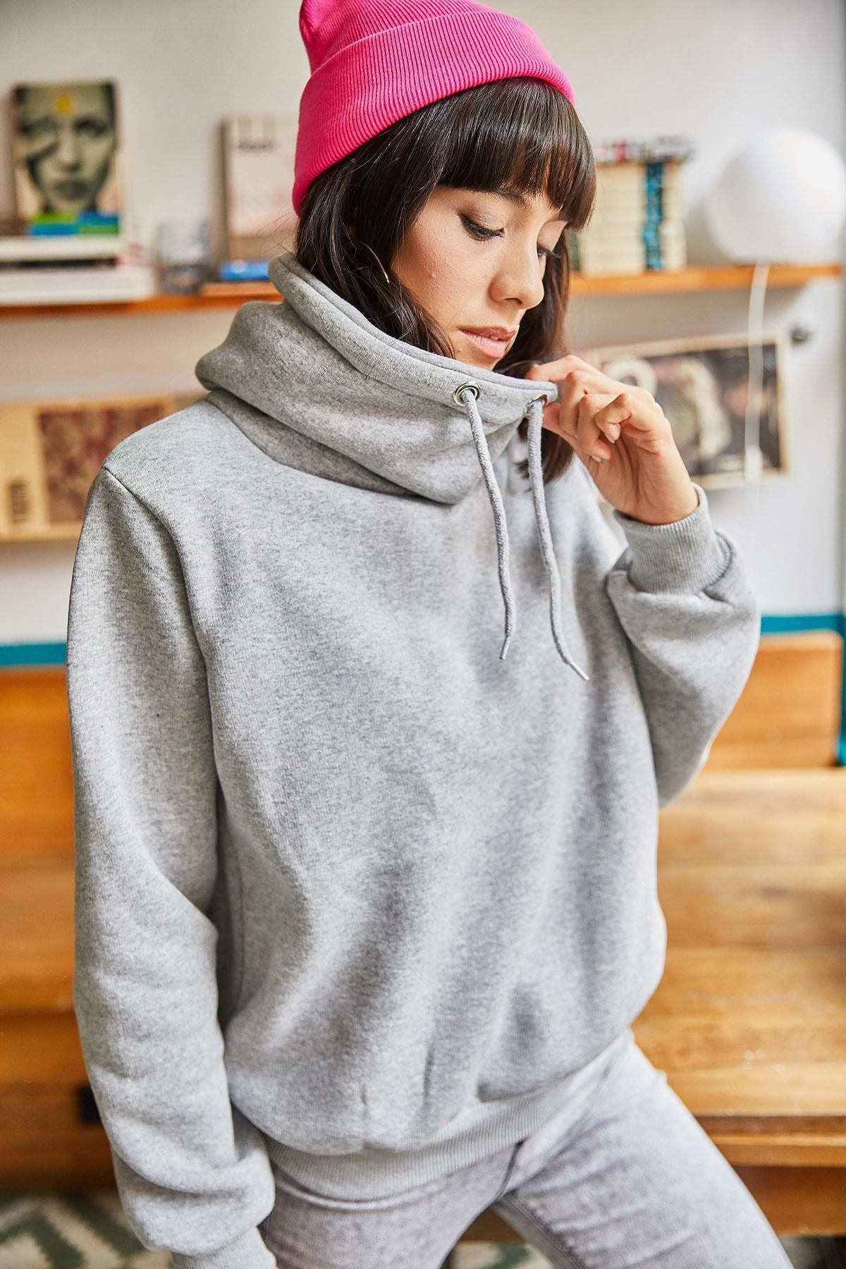 Grey High-Neck Sweatshirt, Grey, large image number 2