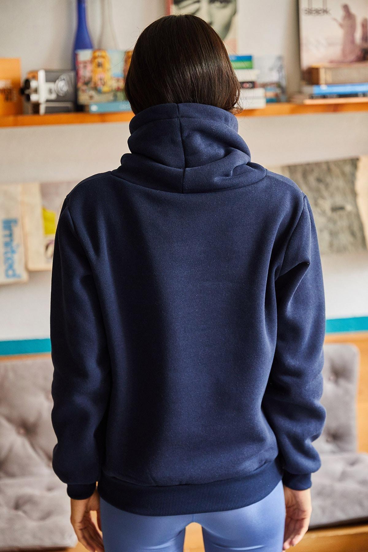 Navy Turtleneck Long Textured Sweatshirt, , large image number 3
