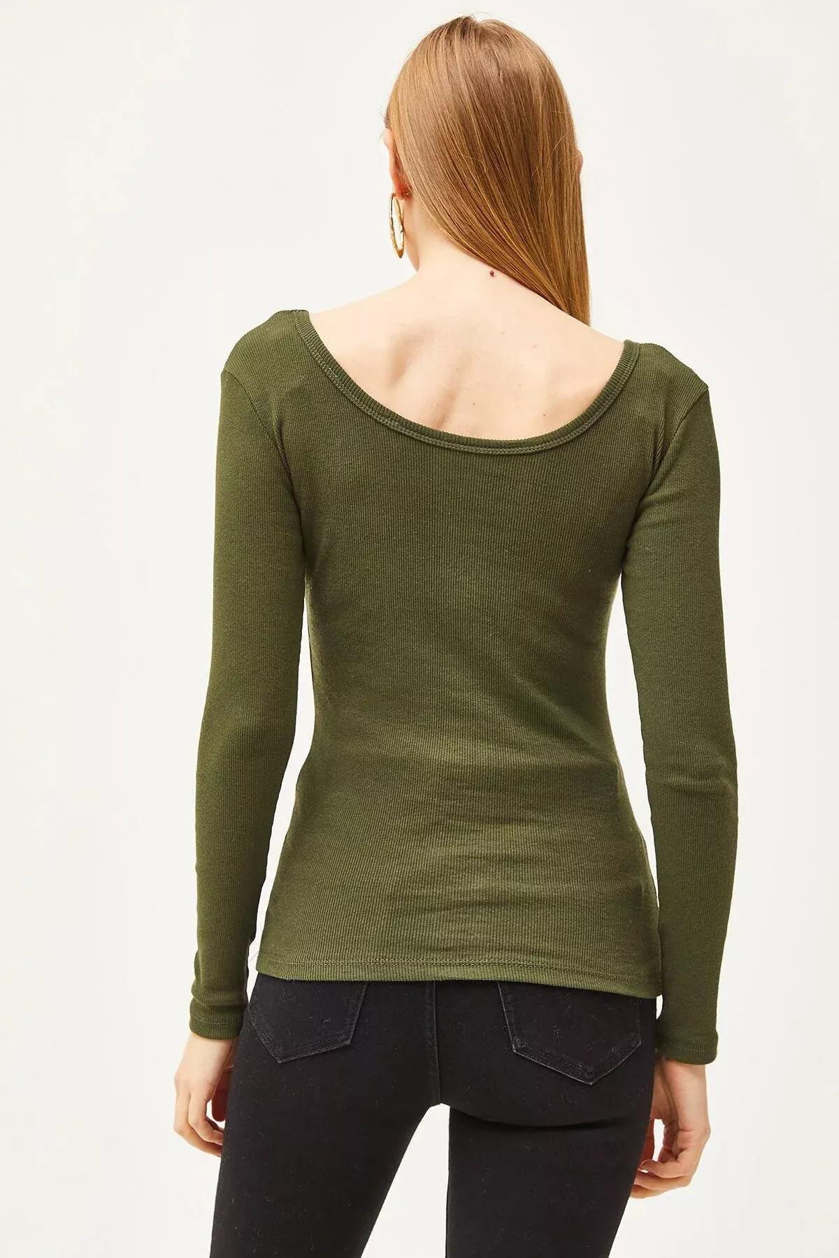Green Wide Collar Camisole Blouse, Khaki, large image number 1