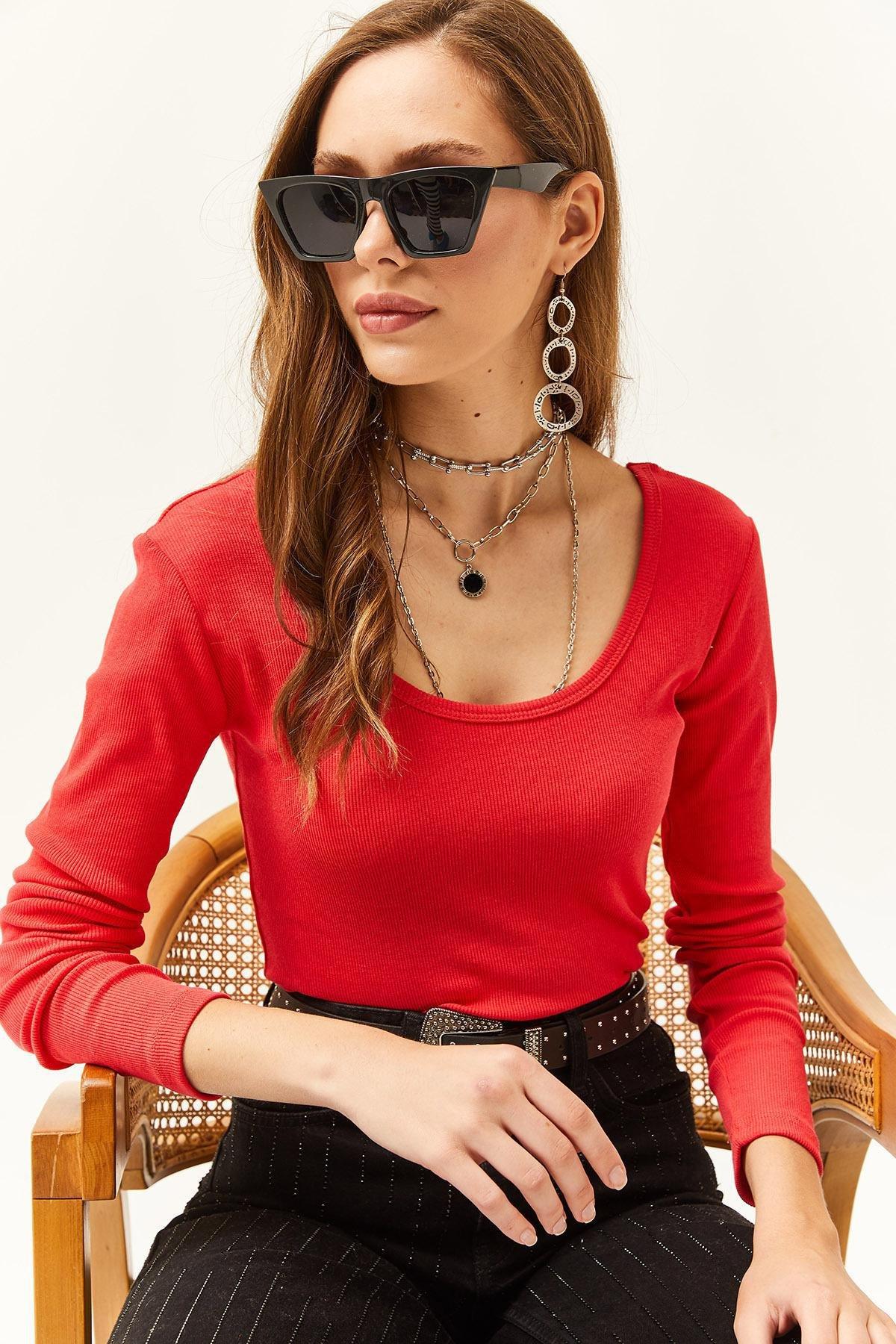 Red Wide Collar Camisole Blouse, , large image number 1