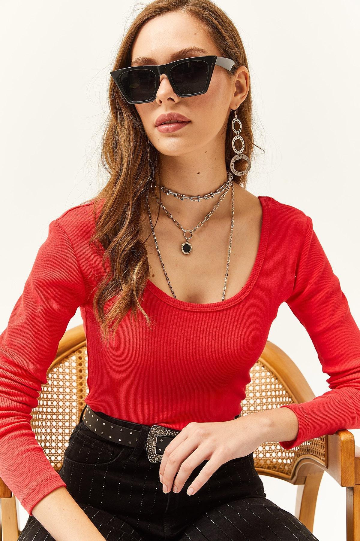 Red Wide Collar Camisole Blouse, , large image number 3