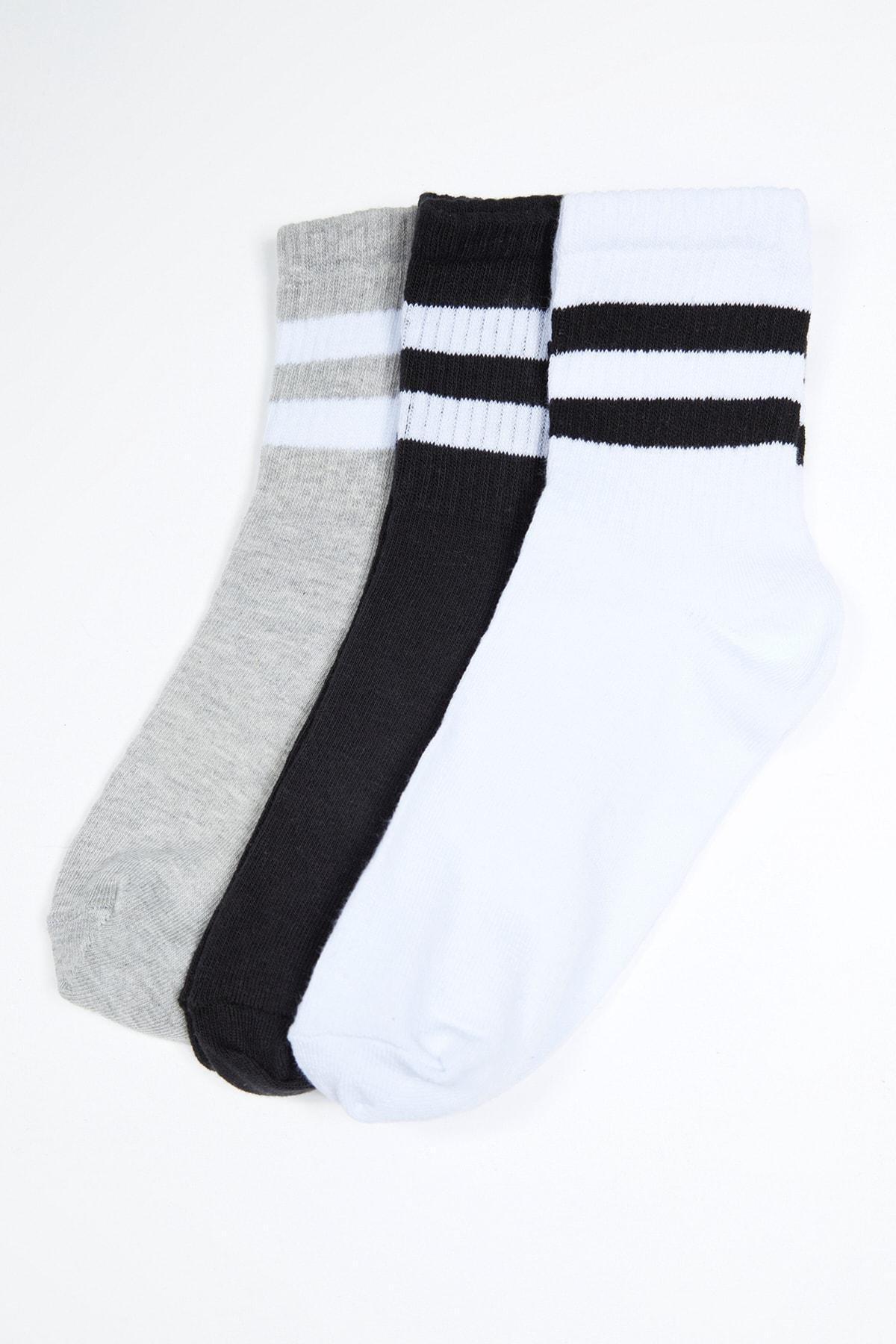 Multicolour Striped Socks, Set Of 3, Multicolor, large image number 1