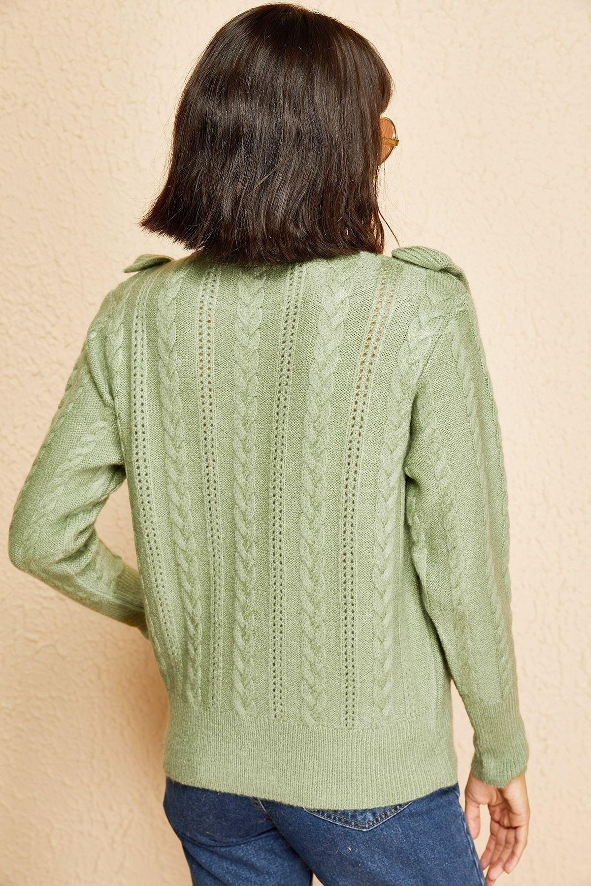 Green Openwork Frilly Fluffy Sweater, MINT GREEN, large image number 3