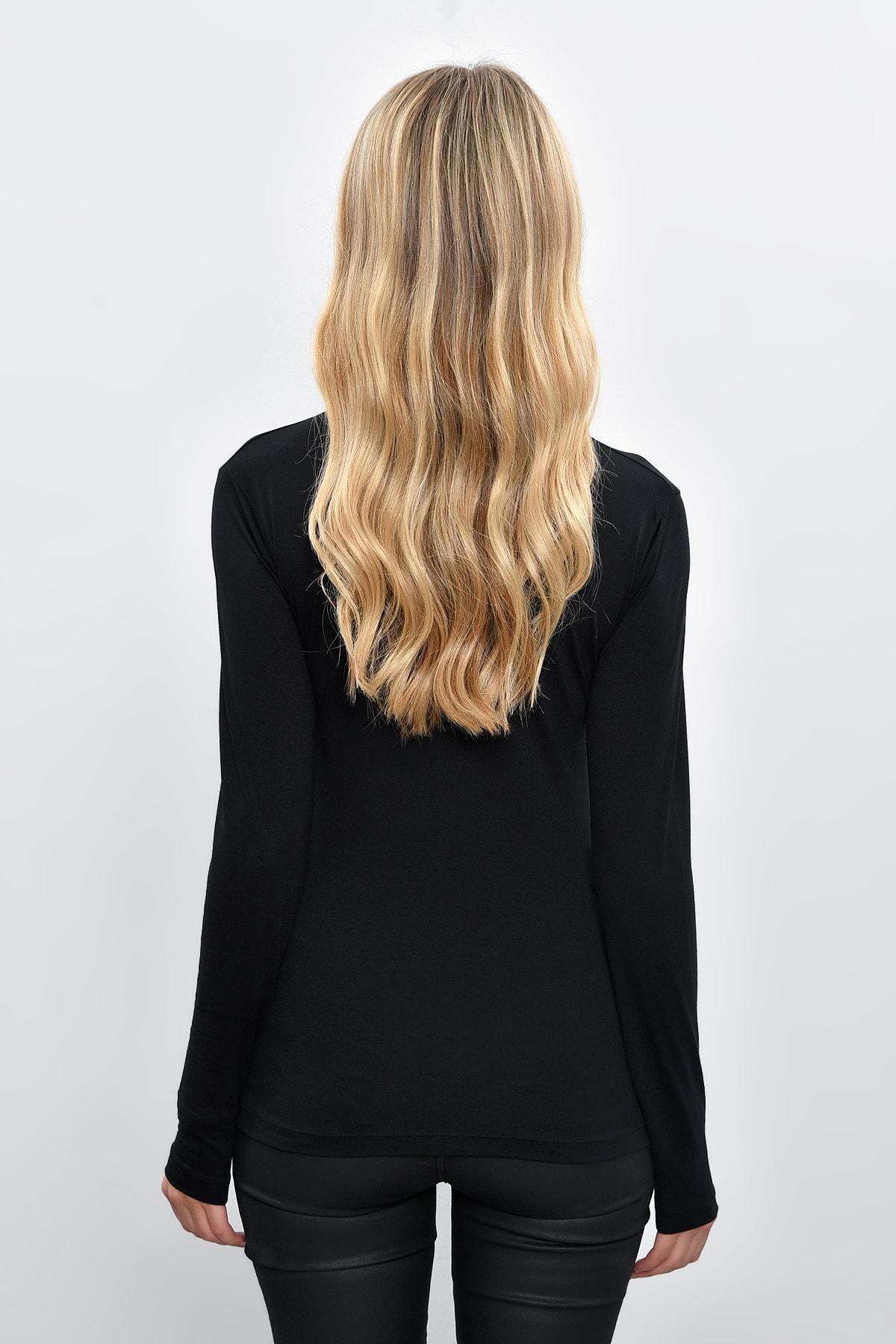 Black Zipper Front Turtleneck Blouse, , large image number 3