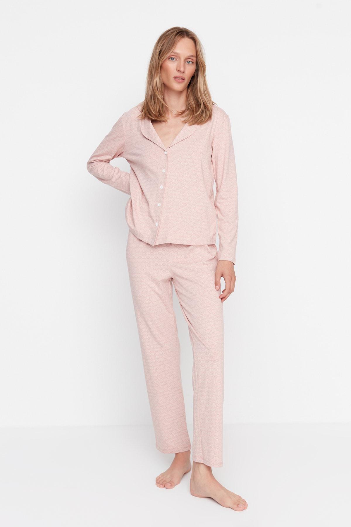 Pink Ethnic Pattern Mid Waist Pajama Set, Pink, large image number 0