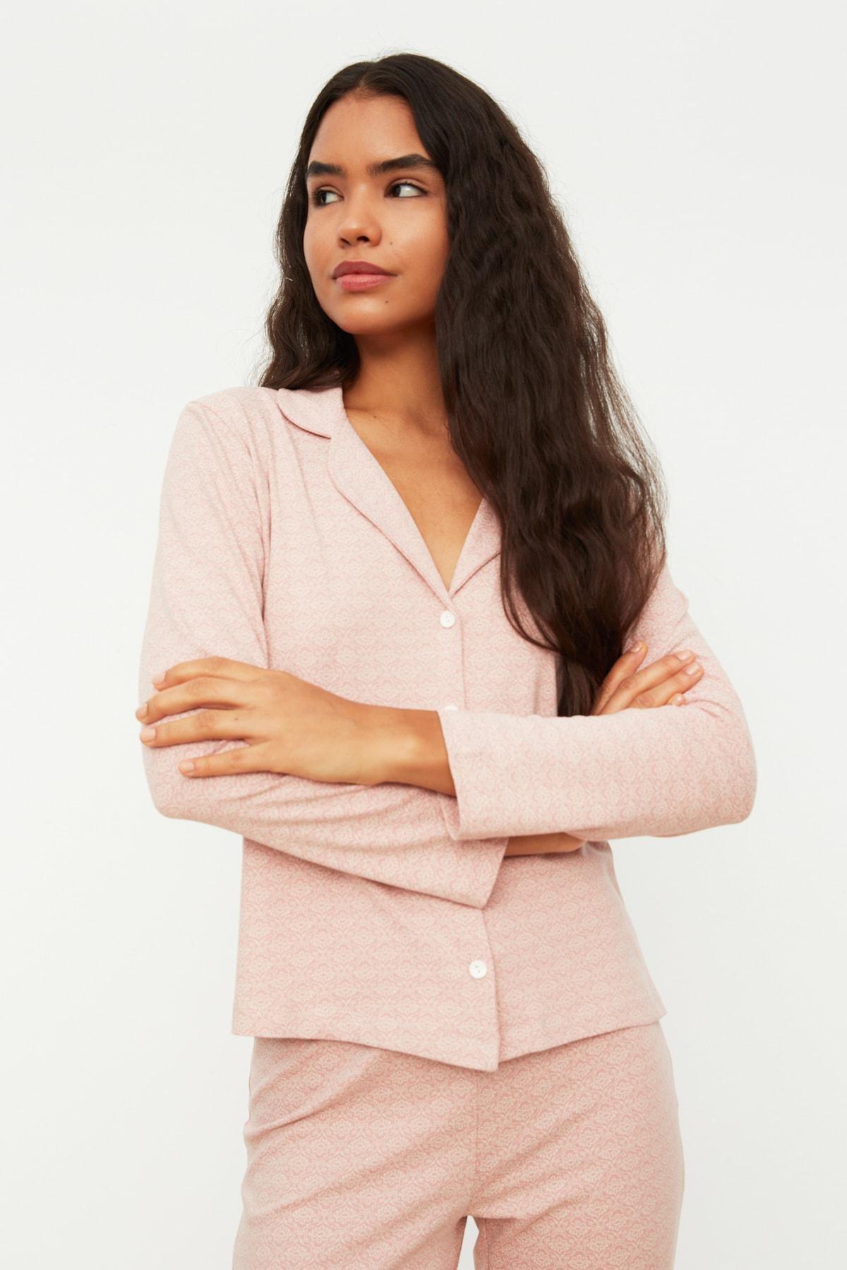 Pink Ethnic Pattern Mid Waist Pajama Set, Pink, large image number 8